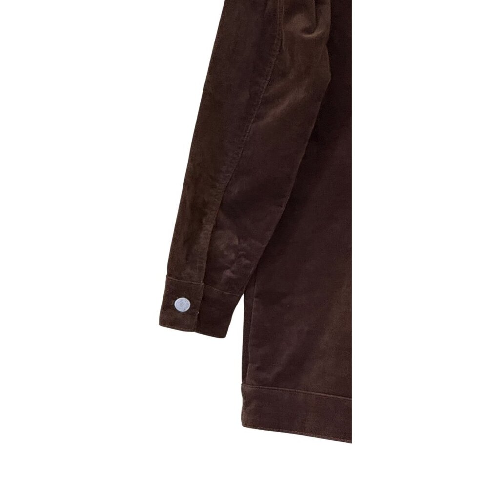 Denim & Co. Women's Stretch Velveteen Button Front Long Jacket Dark Chocolate S - Picture 5 of 9